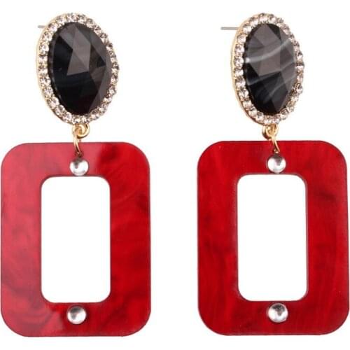 Crystal Bead Square Pendant Statement Drop Dangle Earrings Women Florate Brand Design Acrylic Rhinestone Earrings Accessories
