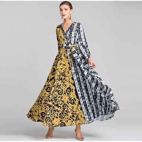 Long Vintage Royal 2021 Spring Summer Runway Fashion Flower Letter Print V-Neck Maxi Party Casual Dress