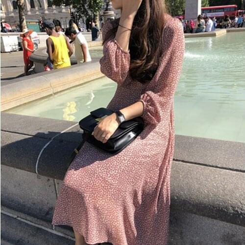 2021 Autumn Vintage Ladies Vestidos Chiffon Long Sleeve Women Dress Print Flowers Female Dresses Oversize Brand OL Clothes KE222