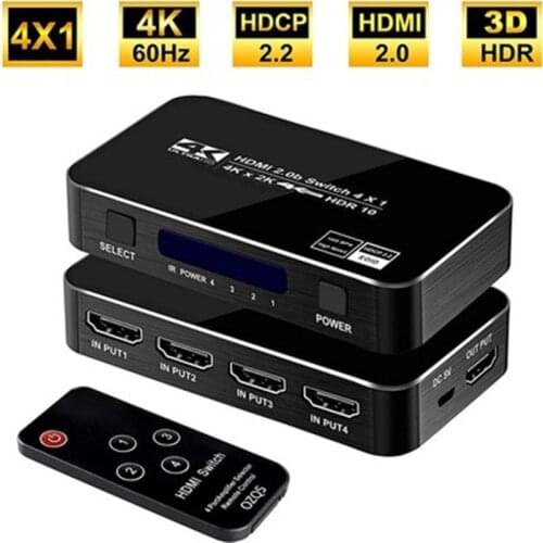 021 Best 4K HDMI Switch 2.0 Support RGB 4:4:4 HDR HDMI Switch 4K 60Hz HDMI 2.0 Switch Remote IR UHD 4 Port HDMI Switch Switcher