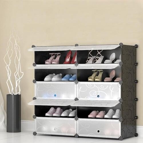 10/24 Lattice Shoe Cabinets Plastic Wardrobe Cube Organiser Unit For Clothes Shoes Waterproof Wipe Board Surface Shoes Rack HWC