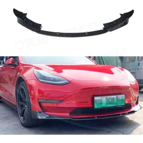 Carbon Fiber Front Bumper Lip Chin Spoiler 3 PCS Car Accessorise For Tesla Model 3 2019 2020 2021