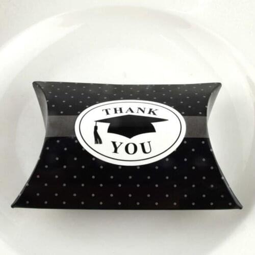 30/50/100pcs "Thank You" Black Graduation Bachelor Cap Pillow Favor Box Dot Party Favour Gift Candy Boxes Home Party Supplies