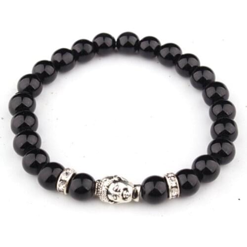 8mm black Agate Chakra Healing Reiki Buddha Yoga Bracelet elastic adjustable black Volcanic Stone Bangles ugjhe3d