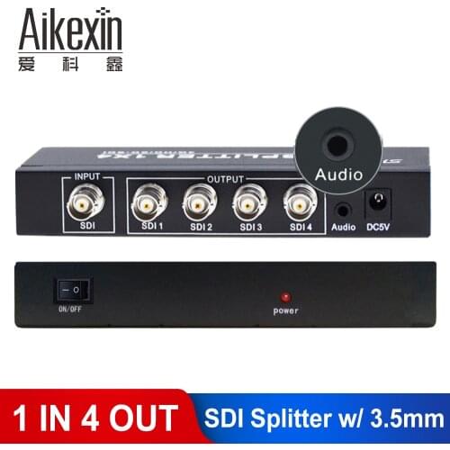 Aikexin 4 Port SDI Splitter 1x4 SDI Distribution Amplifier HD SDI Converter Adapter with 3.5mm 1 Input 4 Output for Camcorder