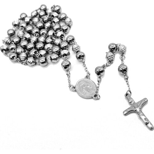 AMUMIU Black stone Wood Beads with black stone cross Pendant Mens Rosary Necklace Mens Mala jewelry HZN202