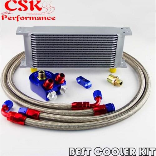 AN-8AN 16 ROW UNIVERSAL ENGINE TRANSMISSION OIL COOLER +FILTER ADAPTER AN8 KIT