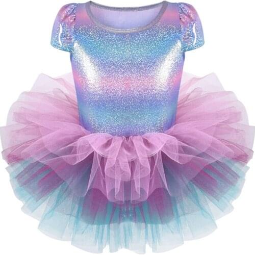 2-8T Kids Girl Tutu Dress Children Ballet Leotard Dance Dress Sleeveless Tie-Dye Party Performance Clothes Costume Princess