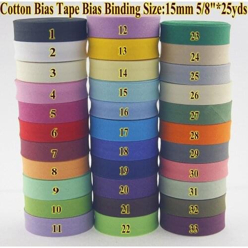 Free shipping -100% Cotton Bias tape,size:15mm,width:5/8", 25yds per lot binding tape, DIY cloth material handmade,various color