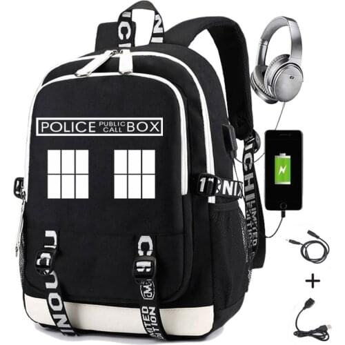 Doctor Who Backpack Men Printing Police Box Backapck School Usb Charging Oxford Women Laptop Travel Backpack Casual Daypacks