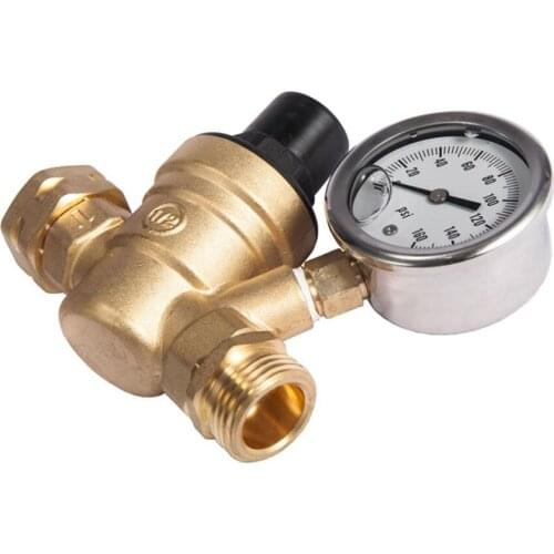 DN20 3/4 inch Brass Water Pressure Reducing Maintaining Valve Regulator Adjustable Relief Valve With Pressure Gauge Meter