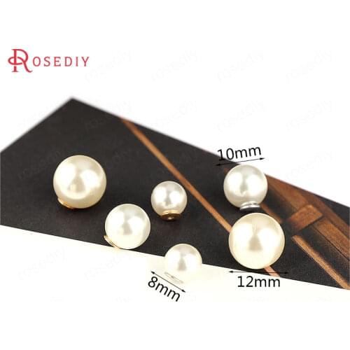 20PCS 8MM 10MM 12MM Gold Color Brass and Plastic Imitation Pearls Stud Earring Stopper Diy Jewelry Findings Earrings Accessories