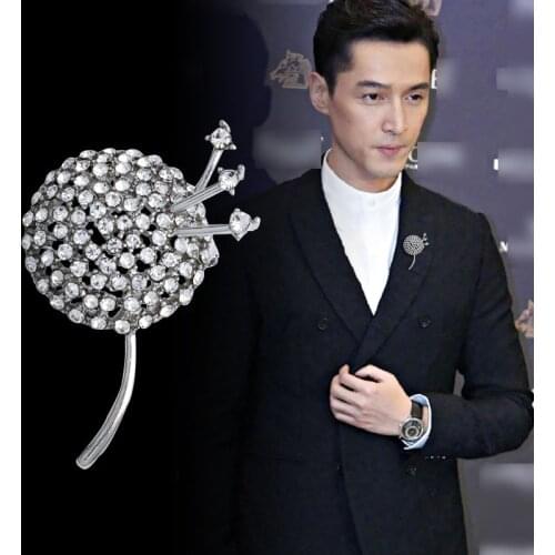 Korean New Metal Dandelion Brooch Rhinestone Flower Lapel Pin Fashion Mens Suit Shirt Badge Brooches for Women Accessories Gift