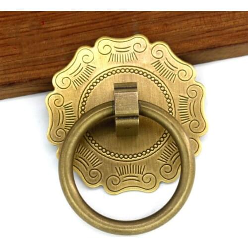 Retro Copper Chinese Round Handles 5/6/8CM Ring Furniture Wardware Cabinet Handle Drawer Pulls Antique Closet Kitchen Knobs
