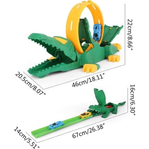 L/S Crocodile Hobby Ejection Inertial Car, 360 Degree Rotating Puzzle Track Launcher Toy for Children Kids Birthday Gift