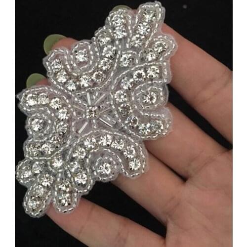 Hot !!! High Quality 10 Pieces Sew On Iron On Rhinestone Crystal Beaded Applique Patches for Wedding Dress Free Shipping