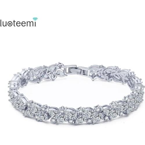 LUOTEEMI 2016 New Luxury Lateast Beautiful Design European & American Style Pear Shape Sparking Cubic Zircon Bracelets For Women