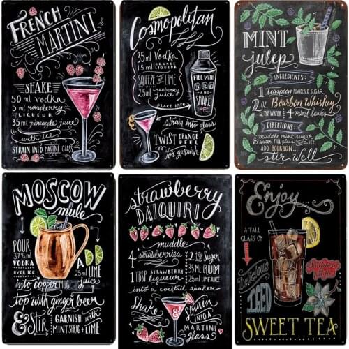 Bar Decor Cocktail Metal Tin Sign Retro Coffee Decor Metal Plaque Bar Pub Decorative Iron Metal Plates Wall poster