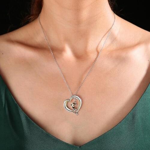 Unisex Lovers Couples Fashion Heart Shape Pendant Animal Decor Necklace Gift