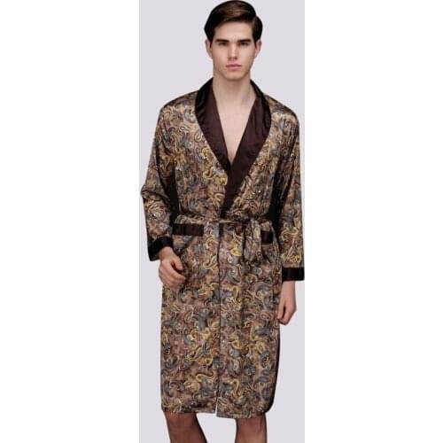 Men Summer Sleepwear Silk Satin Pyjamas Kimono Nightgown Bathrobe Plus Size New