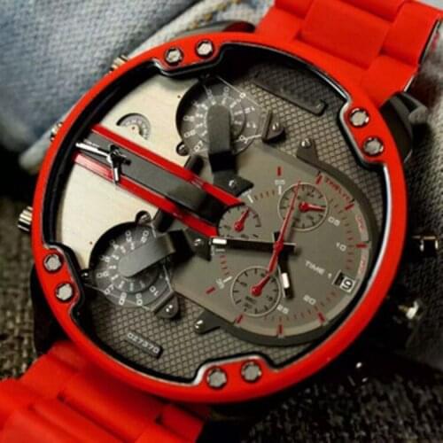 2021 New Hot Red Dial Simple Handsome Alloy Stainless Steel Men 's Quartz Large Watch Currently Available