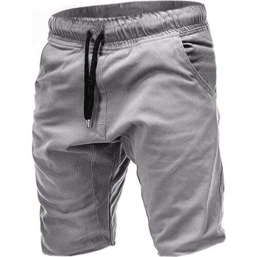 Men Sporty Shorts Solid Color Drawstring Pockets Cotton Knee-length Trousers