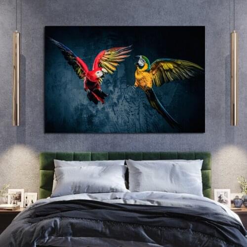 Wall Art Decor Animal Canvas Painting Two Flying Parrots Poster Print Canvas Art Pictures for Living Room Cuadros Home Decor