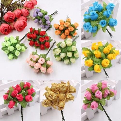 New 12 Heads/Bundle Artificial Flowers Silk Roses Small Rose Buds For Decor Home Wedding Party Christmas DIY Gifts Box Garland