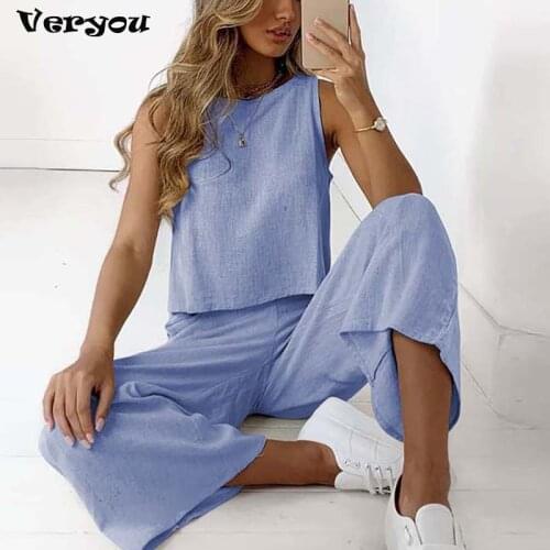 New Tracksuit Sets Womens 2 Piece Set Solid Sleeveless Female Top Pants Suit 2021 Women Summer Suits Sport Pant Suits Ladies