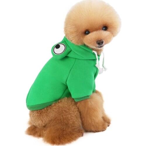 Pet dog clothes warm frog body suit solid color hooded two-legged teddy french bulldog Pomeranian dog fleece Sweater hoodie