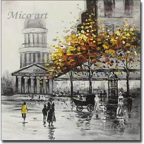Paris City Street Scenery Oil Painting Pure Hand-painted Canvas Wall Art Texture Thick Paintings Artwork For Living Room Decor