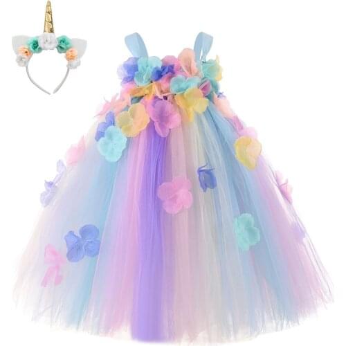 Girls Flower Dress Clothes for Kids Birthday Unicorn Dress Vestido Unicornio Princess Girls Tutu Dress Baby Halloween Costume