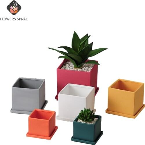 Simple Modern Square Ceramic Flower Pot With Tray Home Decoration Balcony Dried Flower Hydroponic Jasmine Flower Pot Decoration