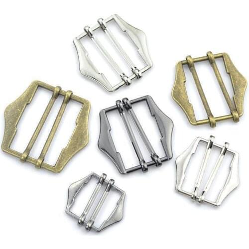 3 Pcs/pack Metal Two Slides Tri-Glide Buckles for Suit Vest Shoulder Leather Bag Strap Belt Slider Adjustment Rectangle Buckle