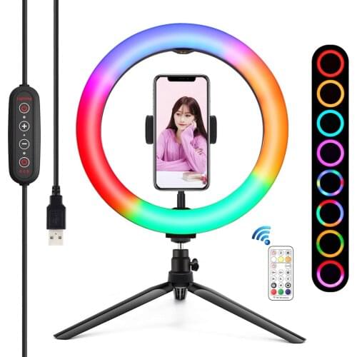 PULUZ 10 inch 26cm Marquee LED RGBWW Light + Desktop Tripod Mount 168 LED Dual-color Temperature Dimmable Ring Vlogging Lights