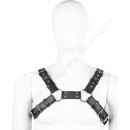 Adjustable Sexy Black PU Leather Vest Flirting Bondage Harness Underwear Sex toys for man Wear BDSM adult erotic sex Costumes