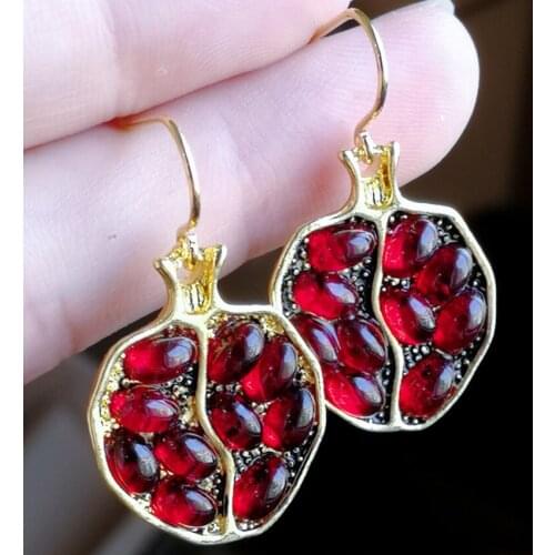 Light Yellow Gold Color Geometric Shape Garnet Stone Drop Earrings for Women Inspiration Jewelry