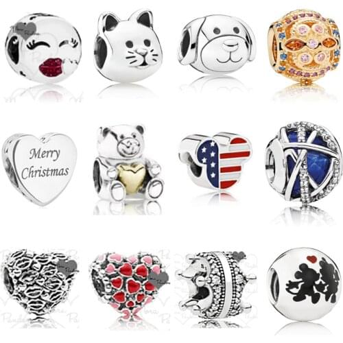 NEW 2018 New 925 Sterling Silver & Rose Crystal Valentines Day Christmas Charms Bead Fit Bracelets DIY Factory Wholesale