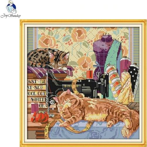 Joy sunday animals style The cat and sewing machine counted christmas cross stitch free patterns kits for embroidery supplies