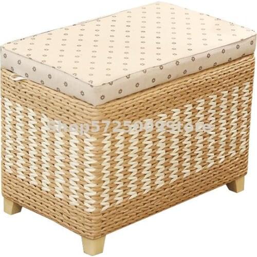 Japanese Style Storage Stool Woven Storage Box Shoes Changing Stool Storage Stool Pastoral Home Stool Door Shoes Wearing Stool S