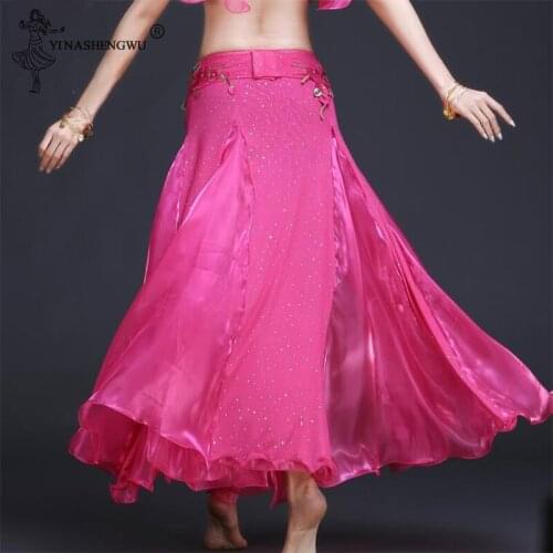 Belly Dance Skirts Oriental Double High Slits Belly Dance Costume Skirt For Women Skirt Belly Dance Skirt Costume(Without Belt)