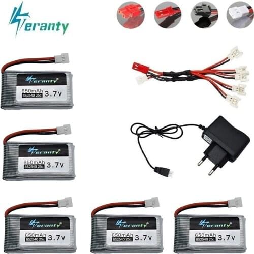 Teranty Power 3.7V 650mAh Li-po Battery Charger Sets For SYMA X5C X5C-1 X5 H5C X5SW 852540 3.7V Lipo Drone Rechargeable Battery