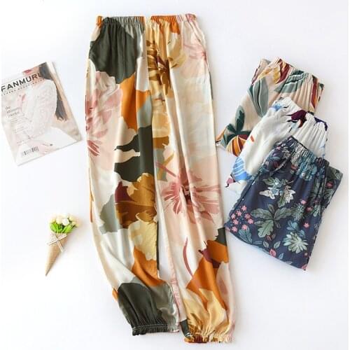 Women Pajamas Sleep Bottoms Floral Print Trousers Sleepwear Ladies Nightwear Loungewear Homewear Sleeping Pants