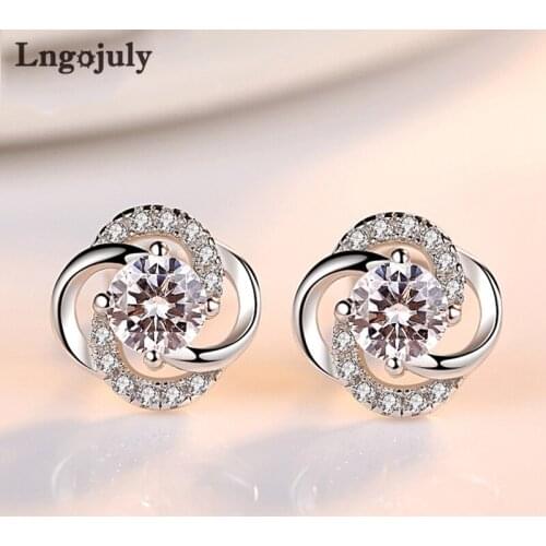 Noble Women Earrings Pure 100% 925 Sterling Silver Women Zirconia Stud Earrings For Women Luxury Anniversary Party Jewelry Gifts
