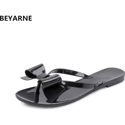 BEYARNE woman jelly shoes lady students summer flats sandals women summer beach flip flops slides woman slippers sweet bowties