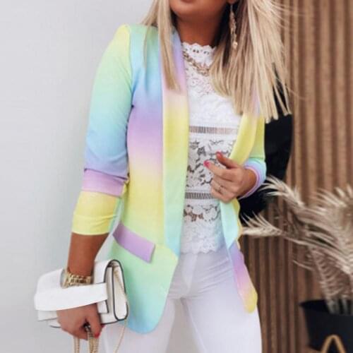 Office Lady Tie Dye Print No Button Blazer Turndown Collar Lapel Autumn Winter Long Sleeve Cardigan Suits Coat for Dating
