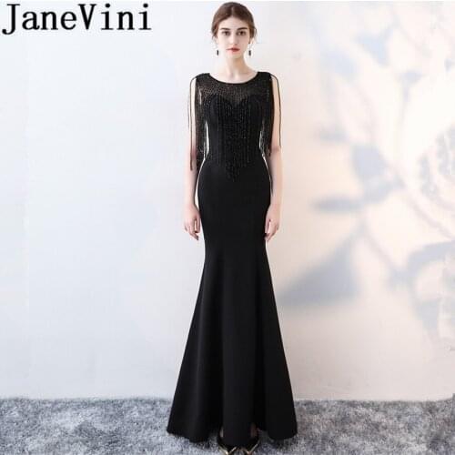 JaneVini Vestidos Sexy Black Beads Mother of the Bride Dresses 2018 Satin Sweep Train Long Mermaid Evening Gowns Vestito Lungo