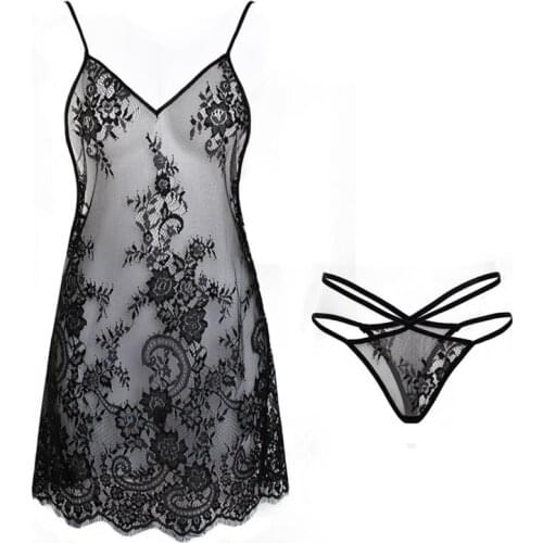 Women Lace Night Dress Backless Ladies Summer Sexy Dress for Sexy Night Nightgown See Through Sleepwear Lingerie Nightwear