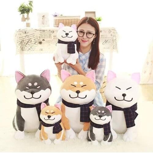 1pc 25cm Stuffed Cute Soft Wear Scarf Shiba Inu Dog Stuffed Plush Doll Pillow Birthday Gift For Kids