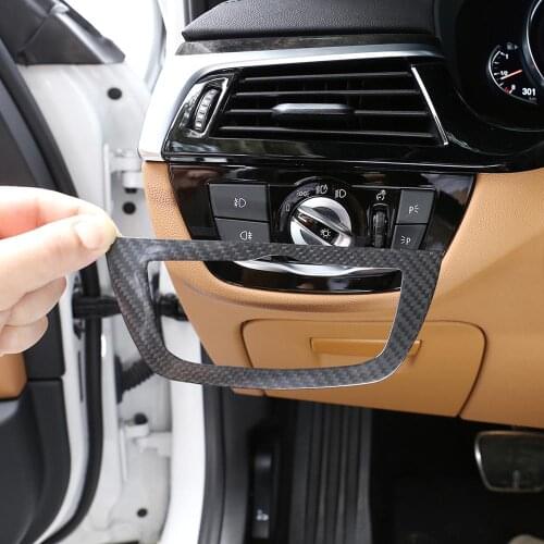 1pcs Real Carbon Fiber Sticker Car Interior Headlight Switch Cover Panel Trim for BMW 5 Series G30 G31 2018-19 Models Accessores